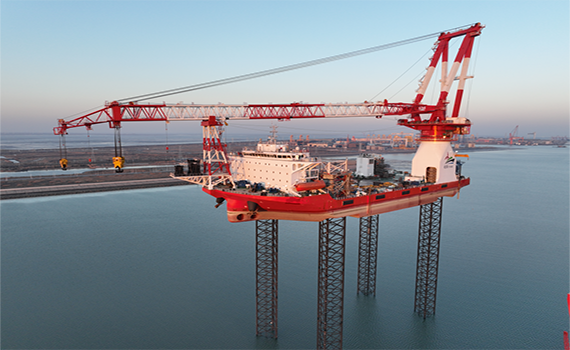 航天大洋1600T海上風電安裝平臺完成吊重及升降試驗