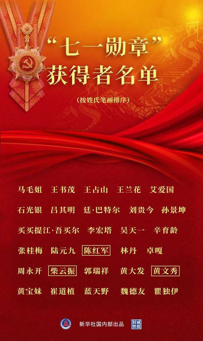 黨內最高榮譽“七一勛章”今日頒授